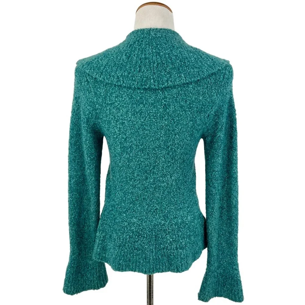 VTG Victoria’s Secret Teal V-Neck Ruffled Knit Cardigan S| Cottagecore Fairy Y2K - Picture 7 of 14